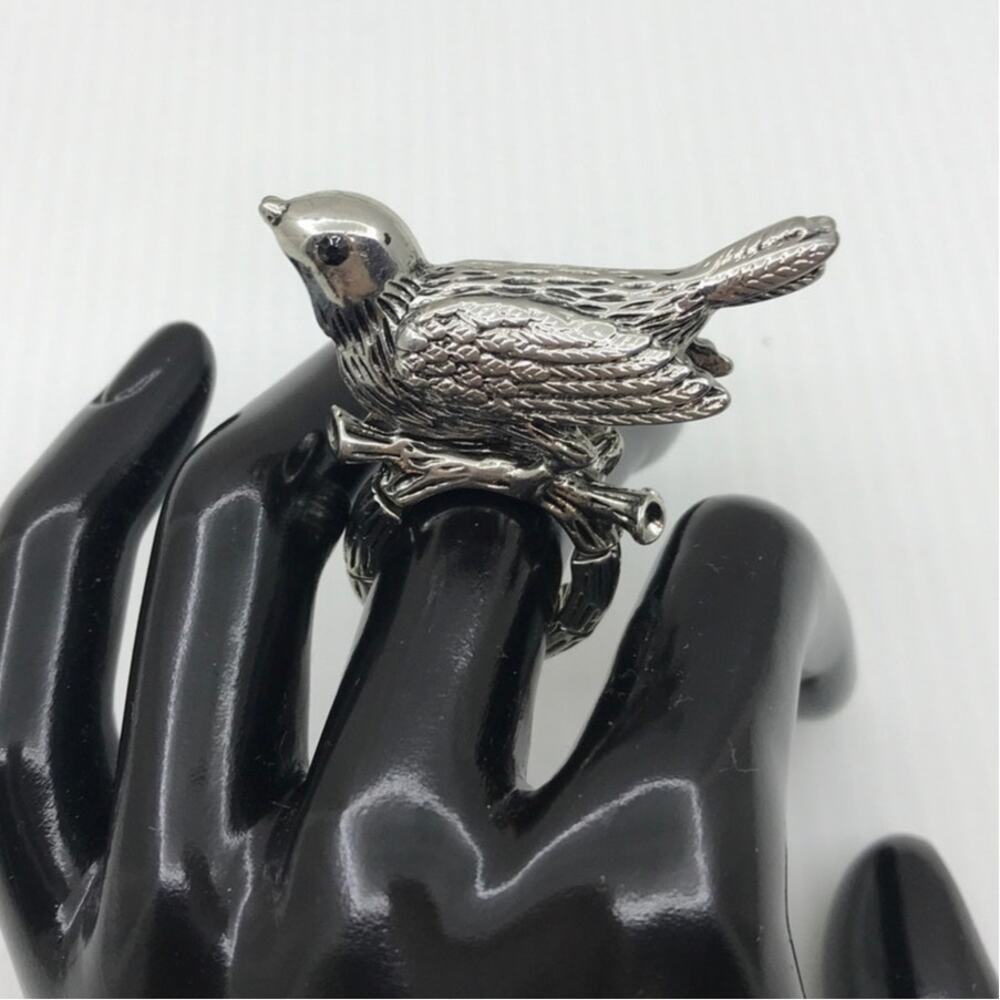 Y2K Whimsigoth Silver Bird Cocktail Stretchy Statement Ring 7.25